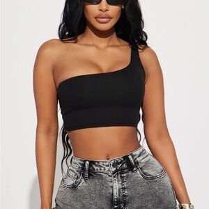 Black One-Shoulder Crop Top